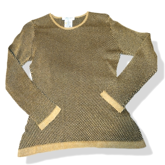 Jaeger Vintage Women's Medium Golden Sparkle Sweater Made in Great Britain - Picture 1 of 6